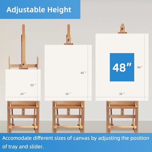 Falling in Art Extra Large H-Frame Studio Easel, Solid Beechwood Artist Easel with Storage Tray, Adjustable Canvas Holder Stand with Rolling Wheels for Painting Adult - style: Studio Easel Natural
