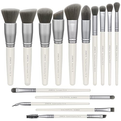 ZOREYA Makeup Brushes - 15 Pcs Premium Bamboo Charcoal Infused Bristles Makeup Brush Set, Foundation Concealers Eye Shadows Make Up Brush,Eyeliner Brushes(White) - color: White