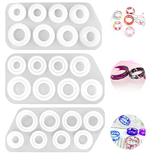 3Pcs Different Shapes Silicone Resin Ring Mold, SENHAI 8 Sizes Ring Jewelry Resin Casting Mold, for DIY Rings, Earrings, Necklace Pendants, Keyrings, Crafts, Decorations Making