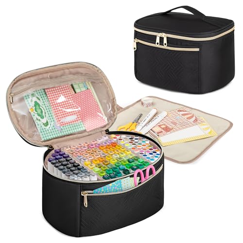 Fasrom Marker Organizer Case, Holds 120 Markers, Travel | Art Marker Storage Bag with Handle, Detachable Dividers, for Alcohol Markers, Brush Pens & Craft Supplies, Bag Only, Black - color: Black