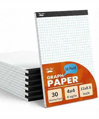 Mr. Pen- Graph Paper Pad Bulk, 8.5x11 Inches, 4x4 (4 Squares per Inch) | 12 Pack of 30 Sheets, Ideal for Math, Graphing and Sketching, Grid Paper for Students, Engineers, Artists - color: White, size: 12 Pack 11"x8.5", 4 sq/in