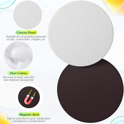 Nezyo 75 Pieces Magnetic Painting Canvas Panel Mini Canvas Boards Mini Canvases Tile Art for Painting Magnetic Fridge Locker Art Paints Crafts DIY Kit(Round,2.5 Inch) - size: 2.5 in, style: Round