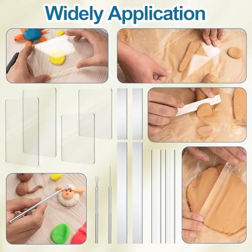 Amrules Clay Tools Kit, 12 PCS Polymer Clay Cutter Tools, Rectangle Shape Acrylic Press Board and Roller Pin Supplies Suitable for Shaping, Carving, Pottery Craft and DIY Projects - color: Clear-Board-12Pcs