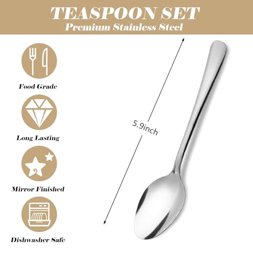 96 PCS Teaspoons Set - Windsor Stainless Steel Tea Spoons 5.9 Inch with Dishwasher Safe Small Spoons,Metal Dessert Spoon,Dinner Spoon Silverware for Home,Kitchen or Restaurant - size: 96PCS Tea Spoon