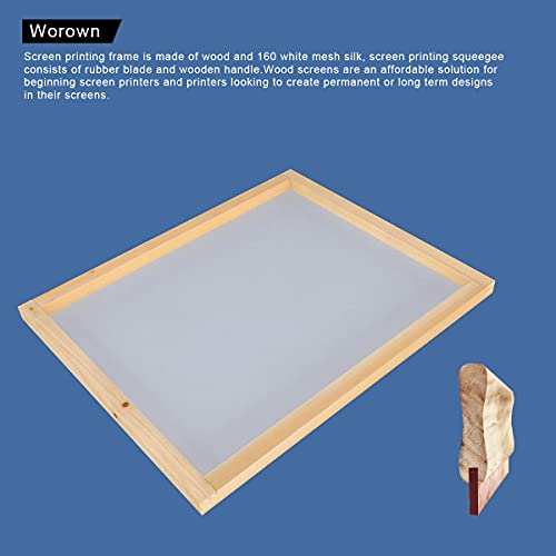 Worown 16 x 20 Inch Wood Silk Screen Printing Frame with 160 White Mesh and 1 Piece of 13.7 Inch Screen Printing Squeegee - size: 16 x 20 Inch