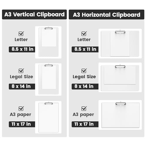 Extra Large 11x17 Clipboards, Landscape and Vertical Layout 2 Pack | Clear Plastic Drawing Boards with Low Profile Clip. Suitable for Watercolor, Sketching, Painting. Art & Drafting Supply - color: Clear