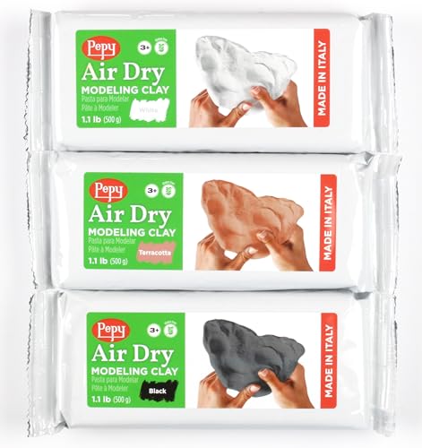 Pepy Premium European Air Dry Modeling Clay Multicolor 3 Pack 1.1 lb Bars, 3.3 lbs Total, Includes White, Terracotta & Black, Air-Hardening Clay for Classroom, Montessori Sculpting & Crafts Projects - color: Multicolor, size: 3.3 Lbs