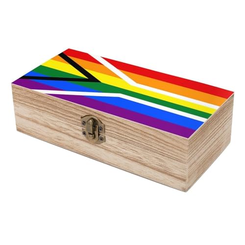 Gay Flag of South Africa Jewelry Box Wooden Rustic Multi-Purpose Organizer with Front Clasp for Jewelry, Crafts, Accessories & Small Items - color: style-1