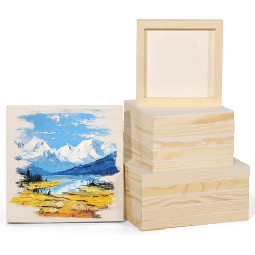 12 Piece Cradled Wooden Panels Set, 2 Sizes of Pine Wood Art Boards for Painting with Watercolors, Oils, and Acrylics