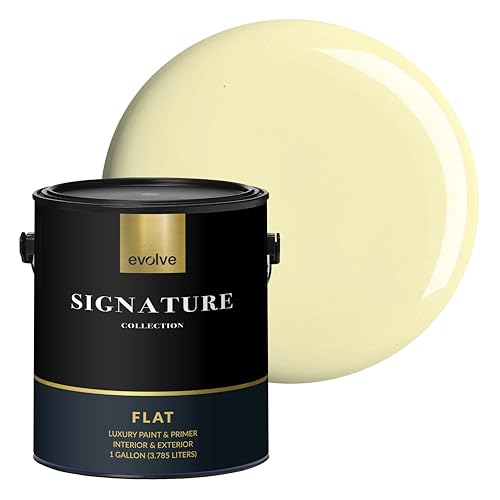 EVOLVE Signature Collection Luxury Interior Paint & Primer, Flat Sheen (Citrus Yellow), 1 Gallon – Premium One-Coat Coverage, Low VOC, Low Odor, Washable Finish for Walls, Ceilings & Trim - color: Citrus Yellow, size: 128 Fl Oz (Pack of 1)