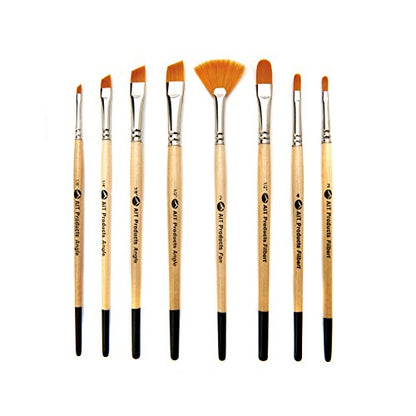 AIT Art Paint Brushes, Set of 8 Includes Angle Shaders, Filberts, and a Fan, Handmade in USA to Last Longer Without Shedding or Breaking, Allowing Painting with Brushes that Artists Trust to Perform
