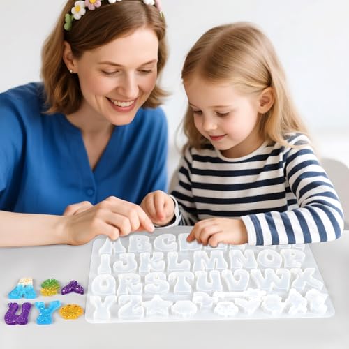 Alphabet Keychain Mold, Reversed Letter Keychain Silicone Molds with Holes, Alphabet Epoxy Resin Mold for DIY Jewelry Pendant Keychain (Ocean and Letter) - color: Alphabet