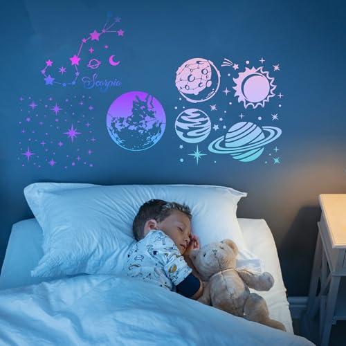 Reusable Star Painting Stencil Set - 24 Pcs Astronomy Planet Reusable Painting Template for Journal Canvas Decoration, Zodiac Signs Drawing Art Stencils for DIY Home Wooden Wall Floor Decor - style: Star