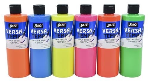 Sax Versatemp Tempera Paints, Assorted Fluorescent Colors, 6 Count (Pack of 1)- 1440727