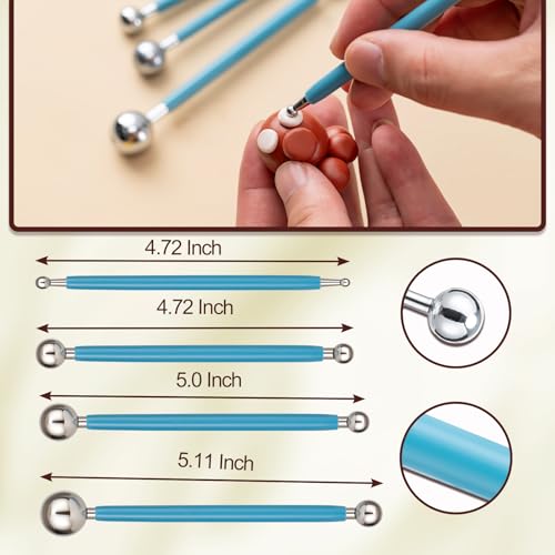 Amrules 10pcs Dotting Styluses Tools, Double Side Stainless Steel Ball Head Dot Art Kit for Clay Modeling, Rock Painting, Pottery Embossing, Nail Art, Drawing, Practical Sculpting Tool for Adults - color: Lightyellow-Dotting-10Pcs