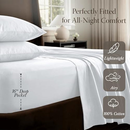 Threadmill Egyptian Cotton Queen Sheet Set | 100% Certified Egyptian Cotton Sheets for Queen Size Bed | Queen Bed Sheets Set with Snug Fit 16" Deep Pocket | Soft Cooling Sateen Bedding Set | White - color: Bright White Solid, size: Queen