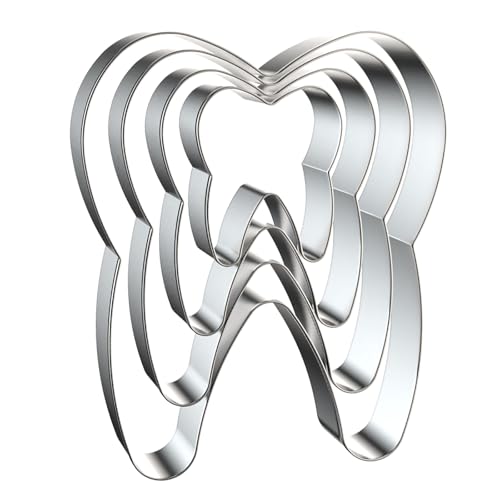Tooth Cookie Cutter Set - 5 inch, 4 inch, 3 inch, 2 inch - 4 Piece Cookie Cutters Shapes Biscuit Fondant Clay Molds - Stainless Steel