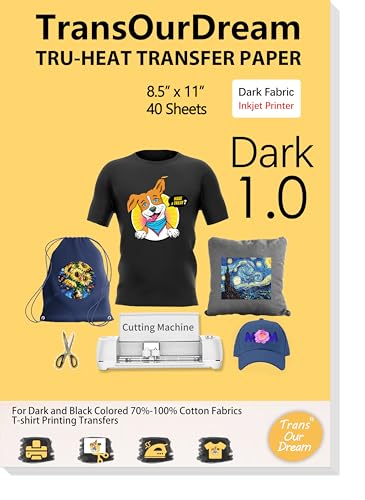 TransOurDream Heat Transfer Paper for Dark Fabric (40 Sheets, 8.5x11) Printable Heat Transfer Vinyl for T-Shirts Iron on Transfers for Inkjet Printer - color: Dark, size: 40 Sheets