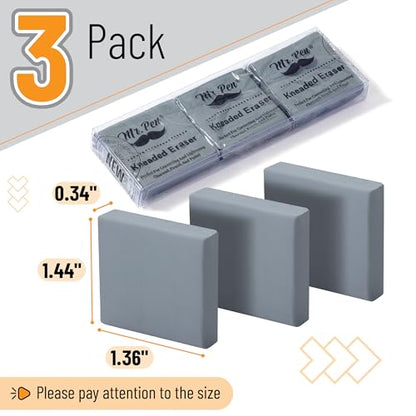 Mr. Pen- Kneaded Erasers, 1.44" x 1.36", 3 Pack, Gray | Soft Moldable Art Erasers for Charcoal, Graphite & Pastel Drawing, Precision Highlighting, Smudge Control - color: Gray, size: 3 Pack, 1.44" x 1.36"