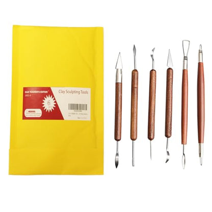 S & E TEACHER'S EDITION 6 Pcs Pottery & Clay Sculpting Tools, Double-Sided, Smooth Wooden Handles. - size: 6 PCS