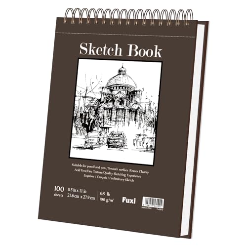 Fuxi Sketchbook 8.5x11, 100 Sheets Hard Cover Sketch Book 8.5" x 11", 68 lb/100gsm Drawing Pad Paper, Spiral Sketch Pad 8.5" x 11", Blank Sketchbook for Art Class, Artist Supplies for Adults - color: Brown, size: 11" x 8.5" (Pack of 1)