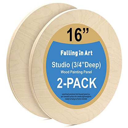 Falling in Art Unfinished Round Birch Wood Canvas Panels Kit, 2 Pack of 16’’ Studio 3/4’’ Deep Cradle Boards for Pouring Art, Crafts, Painting, and More - size: 16' round 2 Pack
