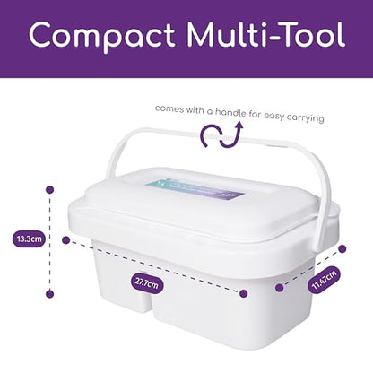 Paint Brush Organizer Kit - Portable Cleaner & Holder with Lid, 18-Well Palette, Multi-Use Rinse Cup for Acrylic, Watercolor, Water-Based Paints - White Plastic Utility Tray