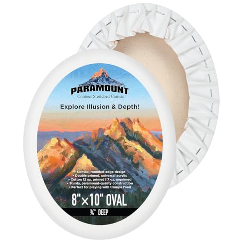 Paramount Contour Convex Profile Stretched Canvas, 8x10 Oval Canvas, 5 Pack, 3/4" Deep - Double Primed for Oil, Acrylic, and Mixed Media Art - 100% Cotton Duck Medium Texture - size: 8x10"