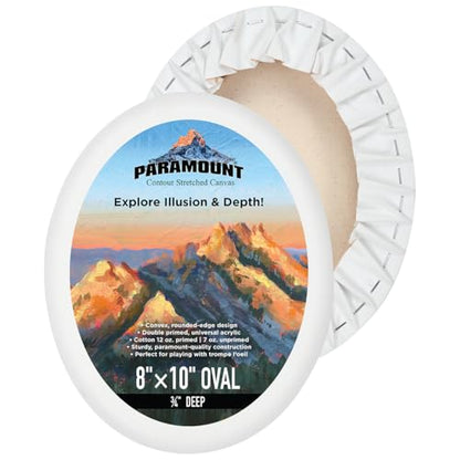 Paramount Contour Convex Profile Stretched Canvas, 8x10 Oval Canvas, 5 Pack, 3/4" Deep - Double Primed for Oil, Acrylic, and Mixed Media Art - 100% Cotton Duck Medium Texture - size: 8x10"