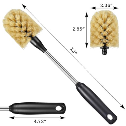 Water Bottle Cleaning Brush with 2 Replaceable Heads, Compatible with Sport Bottles, Tumblers, Mugs, Wine Decanters, Glassware, 13 in, Yellow - color: Yellow, size: 13 Inch ( Pack of 1)
