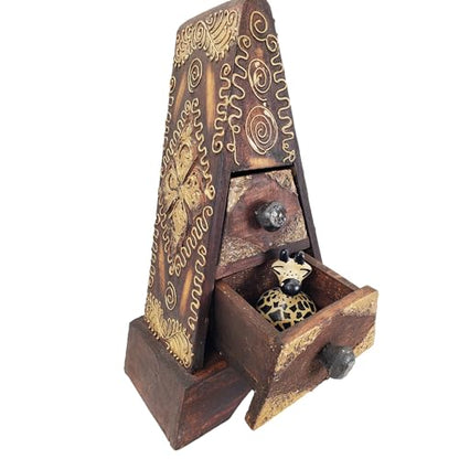 Hand-Carved Wooden Keepsake Box Collection – Decorative Rustic Storage Box, Jewelry Box, Trinket Organizer, Handmade Artisan Wood Home Décor (Pyramid) - size: Pyramid