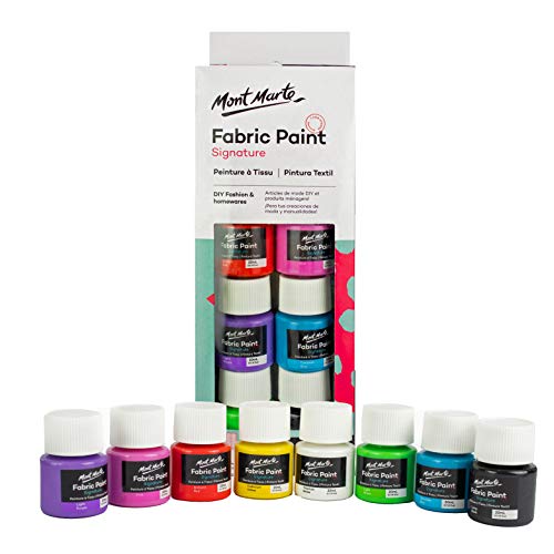 Mont Marte Permanent Fabric Paint Set 8 x 20ml Vivid Colours for Textile, Fabric, T-Shirt, Canvas, Wood, Ceramic, Glass - color: 8 colors