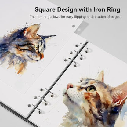 Lightwish Square Watercolor Journal,100% Cotton,300gsm/140lb,Acid-Free,20 Sheets Cold Press Watecolor Paper Sketchbook for Artists Adults Students,7.68 * 7.68 Inches - color: Dark Grey