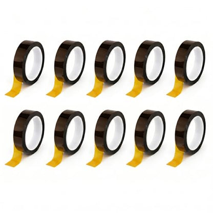 Tapes Master 10 Rolls - 1" x 36 Yds 1 Mil Kapton Tape - Polyimide High Temperature Heat Rresistant Tape with Silicone Adhesive - No Residue - color: 10 Rolls - 1" x 36 Yds, size: 1 Mil