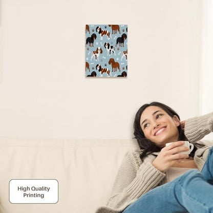 3dRose Cavalier King Charles Spaniel Pattern Blue Museum Grade Canvas Wrap 8x10 - size: 8"L x 10"W