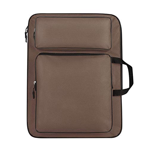 haozaikeji A3 Artist Portfolio Carry Case Bag Portable Waterproof Canvas Shoulder Bag Painting Pad Backpack for Sketching Painting Art Supplies with Shoulder Straps & Carry Handle - color: Brown
