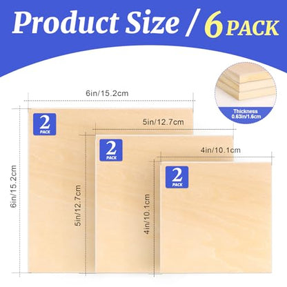ESRICH 6 Pack Wood Panels with 4"x4", 5"x5", 6"x6", Square Craft Wood Canvas Boards, Blank Unfinished Wooden Art Board for DIY Art Creations Such as Painting, Acrylic Pouring, Resin, Burning, Collage - size: 4x4 5x5 6x6IN-6Pack