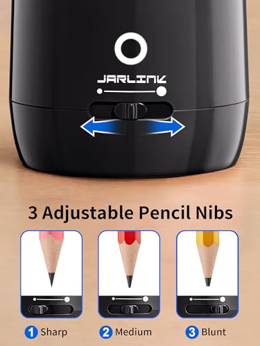 JARLINK Automatic Electric Pencil Sharpener - Hands-Free Operation, 3 Sharpness Modes, 3-Second Sharpening, Rechargeable & Portable for 7-12mm Pencils, Ideal for Classroom and Home Use (Black) - color: Black