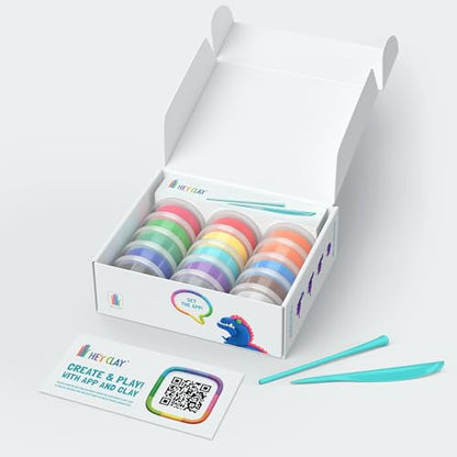 HEY CLAY Set - Colourful Modeling Air Dry Clay Kit for Kids 15 cans and Sculpting Tools with Fun Interactive Instructions App - Children 3+ (Mega Dinos) - style: Mega Dinos