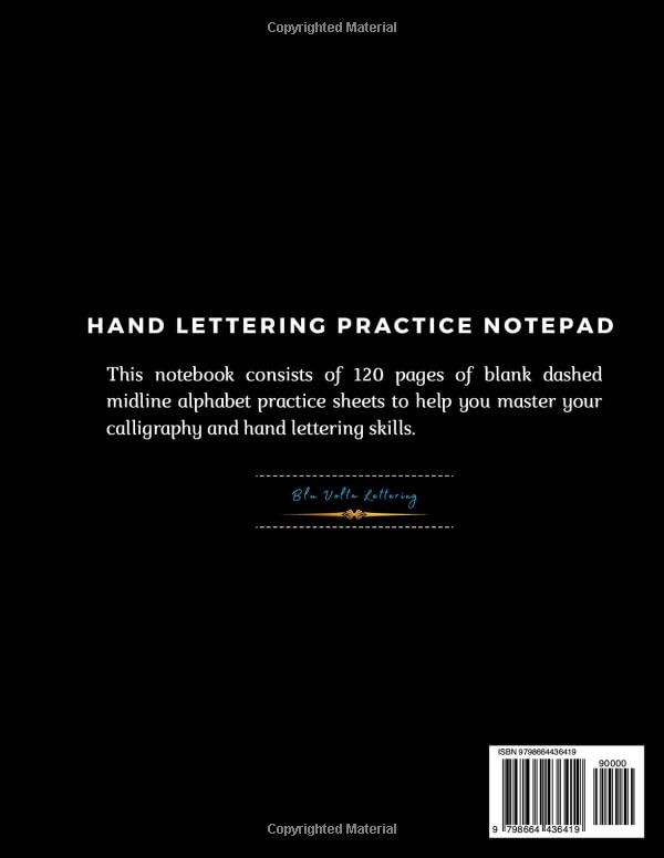 Hand Lettering Practice Notepad: 120 Blank Dashed Midline Pages Notebook for Handwriting and Alphabet Practice.