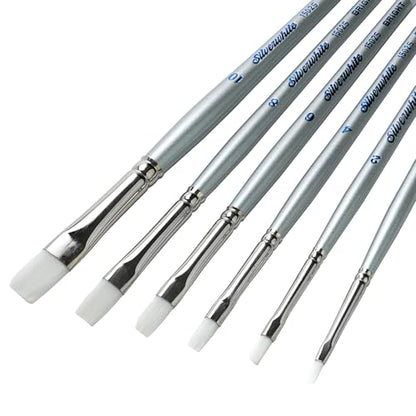 Silver Brush Limited SW-1585S Silverwhite Short Handle Bright Brushes with Soft Synthetic Taklon, 6pc Premium Artist Painting Bundle for Acrylics, Watercolor, Gauche, Ink, Dye, Craft Paint, & Tempera - style: 6 Pc, Short Handle Brights