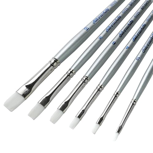 Silver Brush Limited SW-1585S Silverwhite Short Handle Bright Brushes with Soft Synthetic Taklon, 6pc Premium Artist Painting Bundle for Acrylics, Watercolor, Gauche, Ink, Dye, Craft Paint, & Tempera - style: 6 Pc, Short Handle Brights