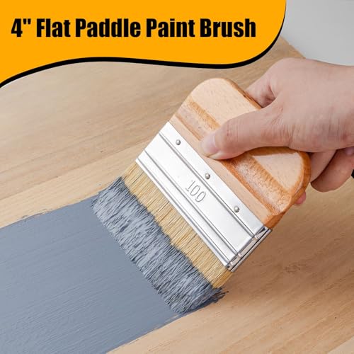 5 Pack Natural Bristle Chalk Paint Wax Brush Set, Multi-Size Wooden Handle Chalk Paint Brushes for Furniture Refinishing, Waxing, Chalk Paint, Milk Paint, DIY Craft & Home Restoration - size: 1 Large, 3 Small, Paddle Brush