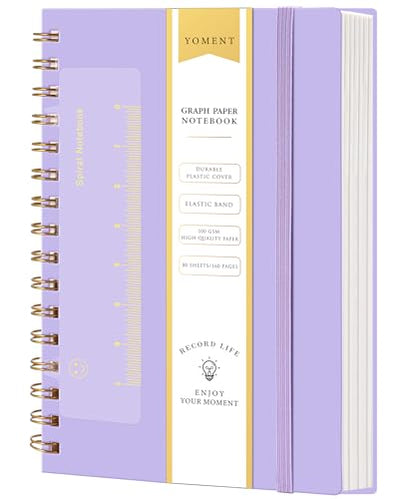 Yoment Graph Paper Spiral Notebook A5 Graphing Notebook 160 Pages Graph Paper Notebook Spiral Bound Waterproof Plastic Hardcover Spiral Journal 5x7 Grid Notebooks for Note Taking,Purple - color: Purple, style: A - Graph - A5