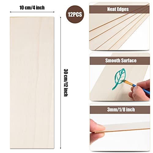 12 Pack Basswood Sheets for Crafts 12 x 4 x 1/8 Inch-3 mm Thick Unfinished Plywood Sheets Thin Craft Wood Sheets Boards for Drawing,Painting, Wood Engraving, Wood Burning,DIY Laser Cutting Projects - size: 12 x 4 inch