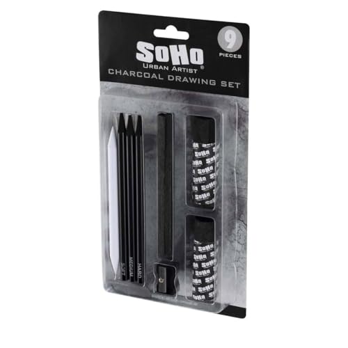 Soho Urban Artist Charcoal Drawing Set - Drawing Charcoal for Artists, Students, Blending, Live Figure Drawing, & More! - [Black - Drawing Set] - size: 1 Count (Pack of 1)