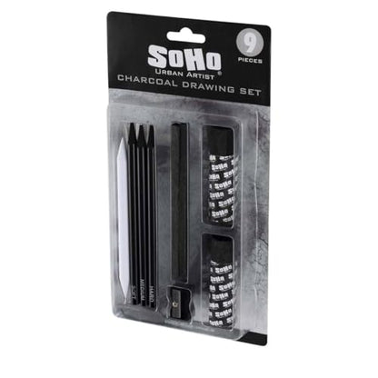 Soho Urban Artist Charcoal Drawing Set - Drawing Charcoal for Artists, Students, Blending, Live Figure Drawing, & More! - [Black - Drawing Set] - size: 1 Count (Pack of 1)