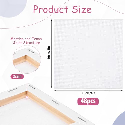 48 Pcs Mini Canvases for Painting, 4x4inches 2/5Inches Thickness Small Blank Canvas for Birthday Parties Home Decor Project