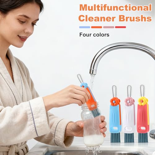 3 in 1 Cup Lid Cleaning Brush, Gap Cleaner Brushs - Home Kitchen Multifunctional Bottle Cleaning Brush Set, Portable Travel Bottle Lid Cleaner Tools, 4 PCS - color: Red Pink Blue Orange