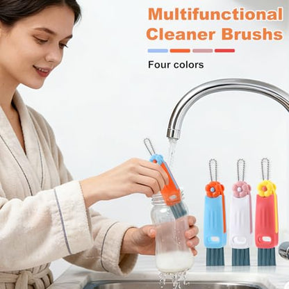 3 in 1 Cup Lid Cleaning Brush, Gap Cleaner Brushs - Home Kitchen Multifunctional Bottle Cleaning Brush Set, Portable Travel Bottle Lid Cleaner Tools, 4 PCS - color: Red Pink Blue Orange